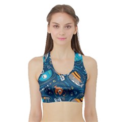 Seamless-pattern-vector-submarine-with-sea-animals-cartoon Sports Bra With Border