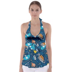 Seamless-pattern-vector-submarine-with-sea-animals-cartoon Babydoll Tankini Top