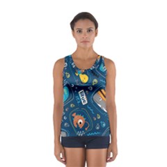 Seamless-pattern-vector-submarine-with-sea-animals-cartoon Sport Tank Top  by Jancukart