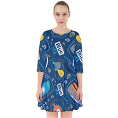 Seamless-pattern-vector-submarine-with-sea-animals-cartoon Smock Dress by Jancukart