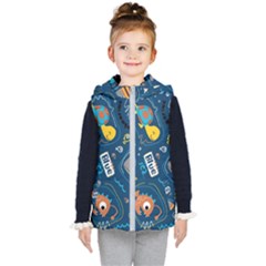 Seamless-pattern-vector-submarine-with-sea-animals-cartoon Kids  Hooded Puffer Vest by Jancukart