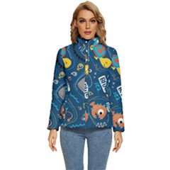 Seamless-pattern-vector-submarine-with-sea-animals-cartoon Women s Puffer Bubble Jacket Coat