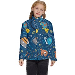 Seamless-pattern-vector-submarine-with-sea-animals-cartoon Kids  Puffer Bubble Jacket Coat by Jancukart