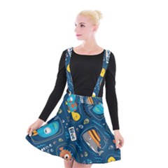 Seamless-pattern-vector-submarine-with-sea-animals-cartoon Suspender Skater Skirt