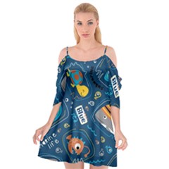 Seamless-pattern-vector-submarine-with-sea-animals-cartoon Cutout Spaghetti Strap Chiffon Dress