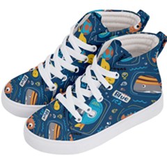 Seamless-pattern-vector-submarine-with-sea-animals-cartoon Kids  Hi-top Skate Sneakers