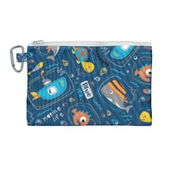 Seamless-pattern-vector-submarine-with-sea-animals-cartoon Canvas Cosmetic Bag (large) by Jancukart