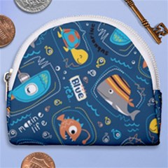 Seamless-pattern-vector-submarine-with-sea-animals-cartoon Horseshoe Style Canvas Pouch