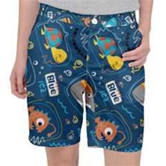 Seamless-pattern-vector-submarine-with-sea-animals-cartoon Pocket Shorts