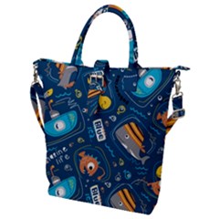 Seamless-pattern-vector-submarine-with-sea-animals-cartoon Buckle Top Tote Bag