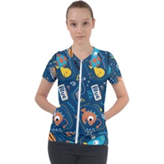 Seamless-pattern-vector-submarine-with-sea-animals-cartoon Short Sleeve Zip Up Jacket by Jancukart