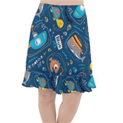 Seamless-pattern-vector-submarine-with-sea-animals-cartoon Fishtail Chiffon Skirt