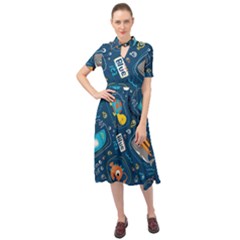 Seamless-pattern-vector-submarine-with-sea-animals-cartoon Keyhole Neckline Chiffon Dress