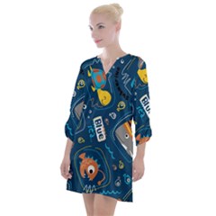 Seamless-pattern-vector-submarine-with-sea-animals-cartoon Open Neck Shift Dress