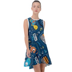 Seamless-pattern-vector-submarine-with-sea-animals-cartoon Frill Swing Dress by Jancukart