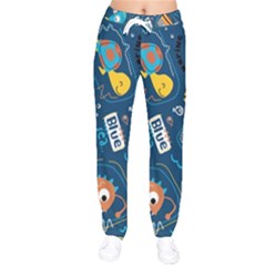 Seamless-pattern-vector-submarine-with-sea-animals-cartoon Women Velvet Drawstring Pants