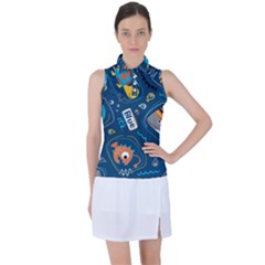 Seamless-pattern-vector-submarine-with-sea-animals-cartoon Women s Sleeveless Polo Tee by Jancukart