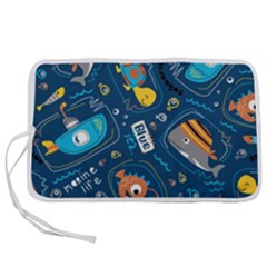 Seamless-pattern-vector-submarine-with-sea-animals-cartoon Pen Storage Case (l) by Jancukart