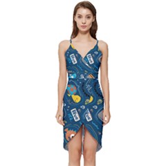 Seamless-pattern-vector-submarine-with-sea-animals-cartoon Wrap Frill Dress