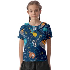 Seamless-pattern-vector-submarine-with-sea-animals-cartoon Kids  Frill Chiffon Blouse