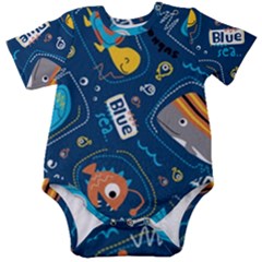 Seamless-pattern-vector-submarine-with-sea-animals-cartoon Baby Short Sleeve Onesie Bodysuit by Jancukart