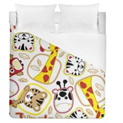 Vector-seamless-pattern-nice-animals-cartoon Duvet Cover (queen Size)