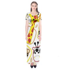 Vector-seamless-pattern-nice-animals-cartoon Short Sleeve Maxi Dress