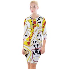 Vector-seamless-pattern-nice-animals-cartoon Quarter Sleeve Hood Bodycon Dress