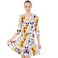 Vector-seamless-pattern-nice-animals-cartoon Quarter Sleeve Front Wrap Dress