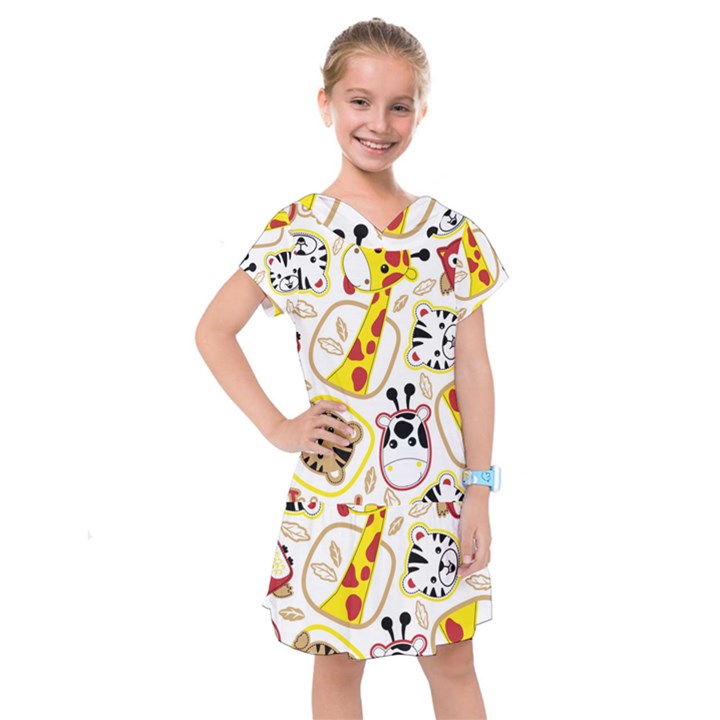 Vector-seamless-pattern-nice-animals-cartoon Kids  Drop Waist Dress