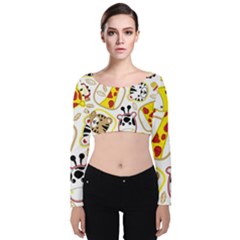 Vector-seamless-pattern-nice-animals-cartoon Velvet Long Sleeve Crop Top