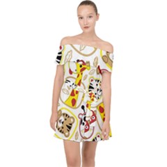 Vector-seamless-pattern-nice-animals-cartoon Off Shoulder Chiffon Dress