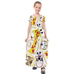 Vector-seamless-pattern-nice-animals-cartoon Kids  Short Sleeve Maxi Dress