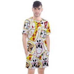 Vector-seamless-pattern-nice-animals-cartoon Men s Mesh Tee And Shorts Set