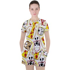 Vector-seamless-pattern-nice-animals-cartoon Women s Tee And Shorts Set