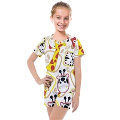 Vector-seamless-pattern-nice-animals-cartoon Kids  Mesh Tee And Shorts Set