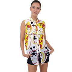 Vector-seamless-pattern-nice-animals-cartoon Sleeveless Chiffon Button Shirt