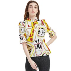 Vector-seamless-pattern-nice-animals-cartoon Frill Neck Blouse