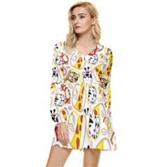 Vector-seamless-pattern-nice-animals-cartoon Tiered Long Sleeve Mini Dress