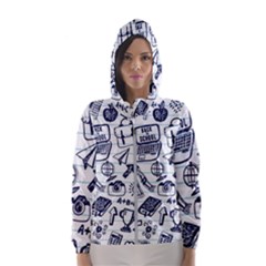 Hand-drawn-back-school-pattern Women s Hooded Windbreaker