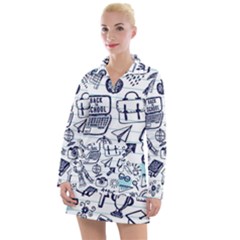 Hand-drawn-back-school-pattern Women s Long Sleeve Casual Dress