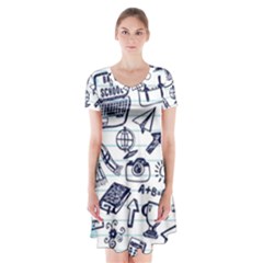 Hand-drawn-back-school-pattern Short Sleeve V-neck Flare Dress