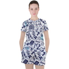 Hand-drawn-back-school-pattern Women s Tee And Shorts Set