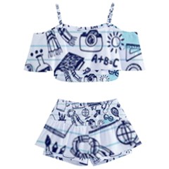 Hand-drawn-back-school-pattern Kids  Off Shoulder Skirt Bikini