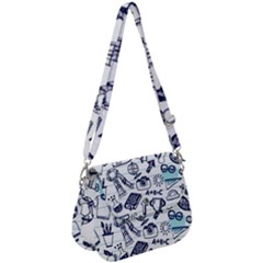 Hand-drawn-back-school-pattern Saddle Handbag