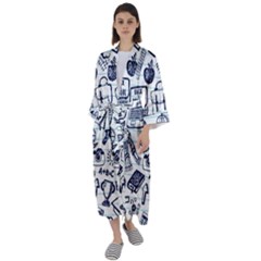 Hand-drawn-back-school-pattern Maxi Satin Kimono