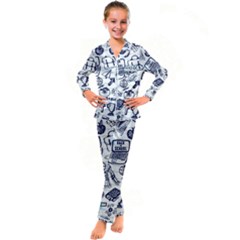 Hand-drawn-back-school-pattern Kid s Satin Long Sleeve Pajamas Set