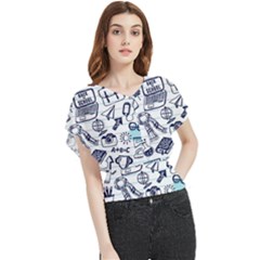 Hand-drawn-back-school-pattern Butterfly Chiffon Blouse