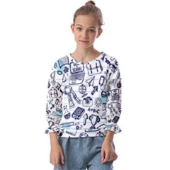 Hand-drawn-back-school-pattern Kids  Cuff Sleeve Top