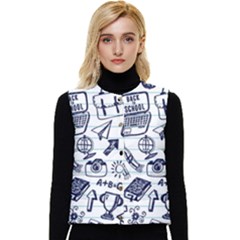 Hand-drawn-back-school-pattern Women s Short Button Up Puffer Vest